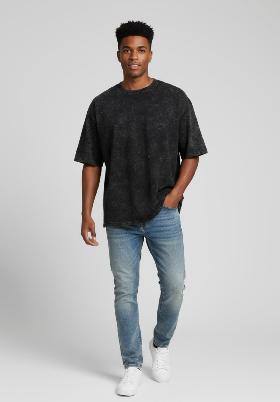 Acid wash oversized tshirt-Black