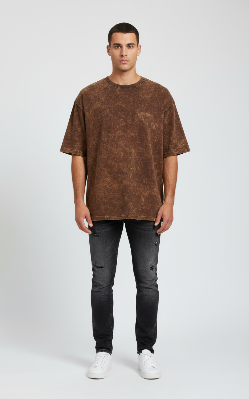 Acid wash Oversized Tshirt - Brown
