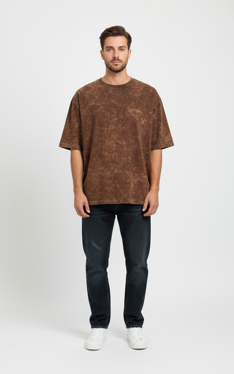 Acid wash Oversized Tshirt - Brown